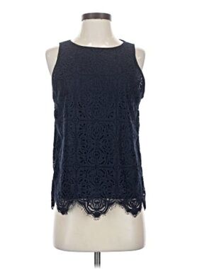 LOFT Navy Sleeveless Lace Overlay Top